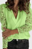 Elegant Solid Lace Hollowed Out V Neck Tops