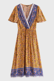 Fashion Elegant Floral Split Joint V Neck Dresses