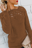 Casual Solid Lace Hollowed Out Off the Shoulder Tops Sweater