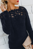 Casual Solid Lace Hollowed Out Off the Shoulder Tops Sweater
