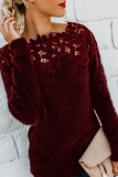 Casual Solid Lace Hollowed Out Off the Shoulder Tops Sweater
