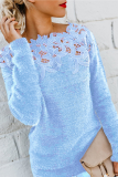 Casual Solid Lace Hollowed Out Off the Shoulder Tops Sweater