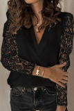 Elegant Solid Lace Hollowed Out V Neck Tops
