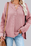Fashion Casual Solid Split Joint O Neck Tops