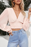 Elegant Solid Split Joint Fold V Neck Tops