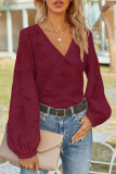 Elegant Solid Split Joint V Neck Tops