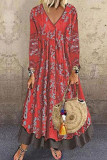 Fashion Street Print Split Joint V Neck A Line Dresses