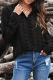 Elegant Solid Patchwork Buckle Turndown Collar Tops