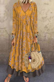 Fashion Street Print Split Joint V Neck A Line Dresses