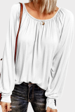 Casual Solid Split Joint Fold O Neck Tops