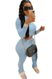Light Blue knit Sexy Fashion Patchwork Two Piece Suits Solid Straight Long Sleeve 
