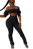 Black Fashion Sexy adult Patchwork Solid backless Draped Bandage Two Piece Suits pencil Nine Sleeves Two Pieces