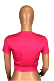 Pink O Neck Short Sleeve Solid Character