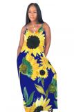 Yellow Polyester Casual adult Fashion Spaghetti Strap Sleeveless Slip Pencil Dress Ankle-Length Floral Prin