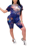 Silver Polyester Fashion Active adult Patchwork Print Two Piece Suits Straight Short Sleeve Two Pieces