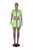Fluorescent green Sexy Solid A-line skirt Short Sleeve Two-Piece Dress