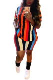 Orange Milk Silk Fashion Active Casual adult Ma'am Striped Print Two Piece Suits pencil Short Sleeve Two Pieces