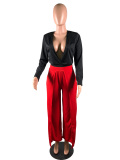As Show Elastic Fly Mid Patchwork Loose Pants Two-piece suit