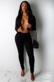 Black Sexy Fashion Two Piece Suits Solid Slim fit Straight Long Sleeve Two-piece Pants Set