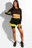 Yellow Sexy Fashion adult Patchwork Two Piece Suits Solid pencil Long Sleeve Two-Piece Short Set