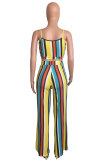 Multi-color Elastic Fly High Striped Straight Pants Two-piece suit