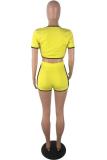 Yellow Polyester Sexy Fashion asymmetrical Solid crop top Bandage Two Piece Suits Skinny  Two-Piece Short S