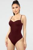 Wine Red Fashion Sexy Patchwork Solid Sleeveless Slip Playsuits
