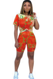Yellow Sexy Fashion Print Patchwork pencil Short Sleeve Two-Piece Short Set