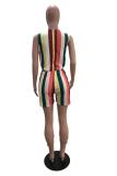 Multi-color Casual Fashion Striped bandage Geometric Polyester Sleeveless Peter Pan Collar  Rompers