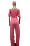 Pink Fashion Casual asymmetrical Solid Bandage Loose Two-piece Pants Set
