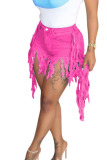 rose red Black Blue Yellow Light Blue rose red purple Denim Zipper Fly Mid Solid Tassel Old Straight shorts Bottoms