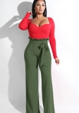 Red Fashion England Style Solid Flat Wide Leg Pants Midweight Pants