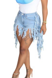 Light Blue Black Blue Yellow Light Blue rose red purple Denim Zipper Fly Mid Solid Tassel Old Straight shorts Bottoms