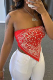 White Red Black Royal blue One word collar Sleeveless Patchwork Print backless Tops