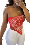 Black White Red Black Royal blue One word collar Sleeveless Patchwork Print backless Tops