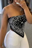 Black White Red Black Royal blue One word collar Sleeveless Patchwork Print backless Tops