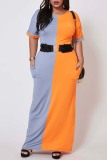 Orange Polyester Fashion Casual adult Ma'am O Neck Patchwork Solid Stitching Plus Size 