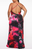 Red Fashion Sexy adult Slip Patchwork Print backless Tie Dye Stitching Plus Size