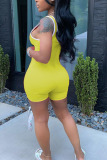 Yellow Fashion Casual Solid Sleeveless Square Rompers