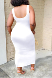 White Fashion Sexy adult White Black Yellow Tank Sleeveless O neck Step Skirt Ankle-Length Print Patchwork split Dresses