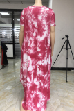 rose red Casual O Neck Solid Print Pattern
