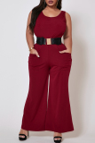 Red Polyester Fashion Sexy adult Ma'am O Neck Solid Plus Size 