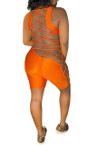 Orange Fashion Sexy Print Patchwork letter bandage Backless Hollow Sleeveless Slip Rompers