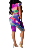 purple Fashion Sexy adult Patchwork Print Tie Dye contrast color Two Piece Suits pencil Short Sleeve Two Pieces