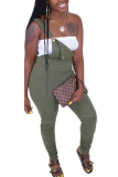 Red Yellow Olive green Polyester Bib pants Sleeveless High Patchwork Solid Draped pencil Pants Bottoms