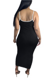Black Fashion Sexy Casual Black Grey Pink Spaghetti Strap Sleeveless Slip Sheath Mid-Calf Solid Dresses