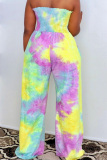 Blue Fashion Casual Tie-dyed Polyester Sleeveless Wrapped Jumpsuits