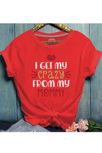Red Cotton O Neck Short Sleeve Letter Print 