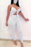White Fashion Sexy Patchwork bandage Hollow Solid Sleeveless Slip Jumpsuits