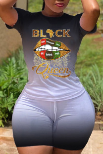 Black Sexy Print pencil Short Sleeve Two Pieces